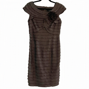 ADRIANNA PAPELL Shiny Brown Layered Dress Size 10